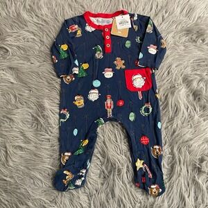 Mudpie Christmas Bamboo Baby‎ Romper Navy Red Soft